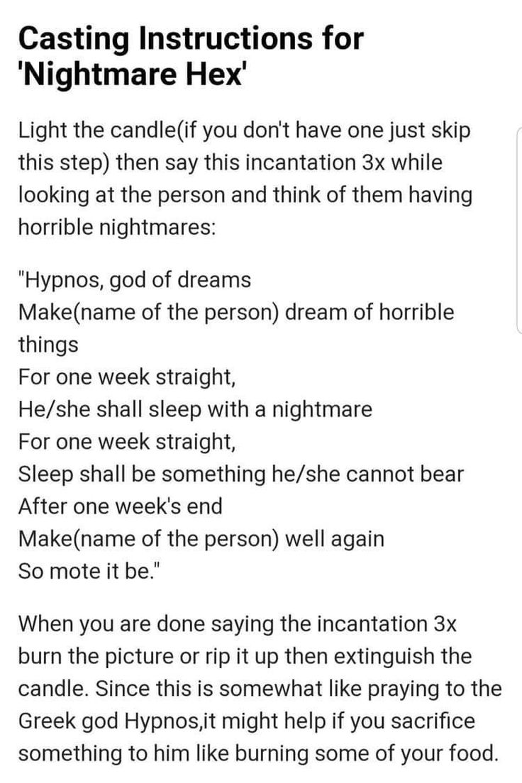 the instructions for casting instructions for nightmares hex