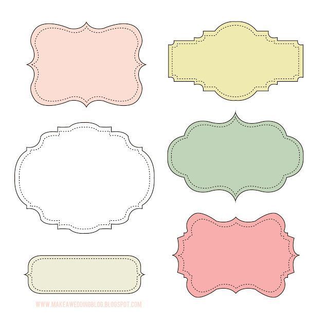 a set of different colored labels on a white background, each with an ornate frame