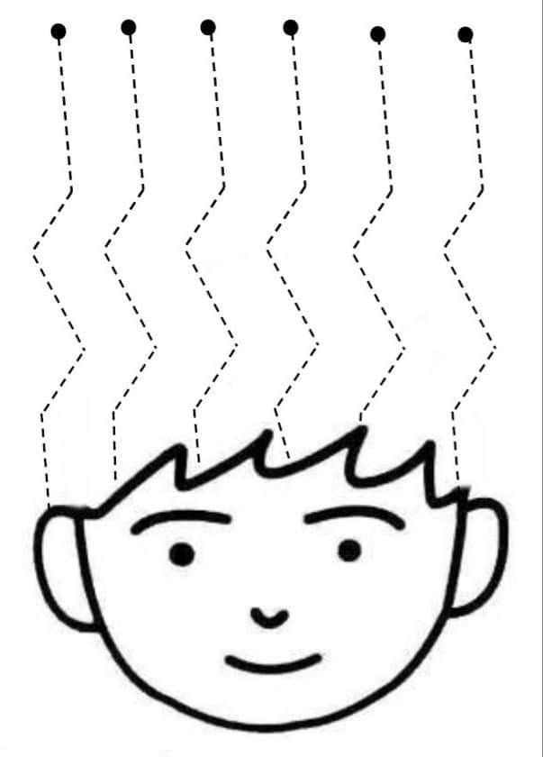 a drawing of a man's head with arrows coming out of the top and bottom