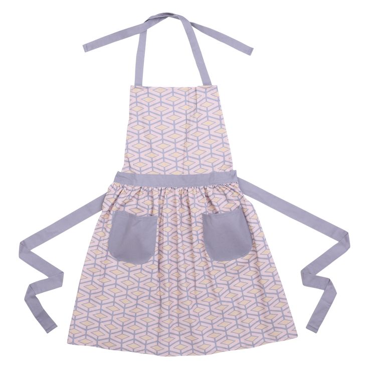 a child's apron with grey straps