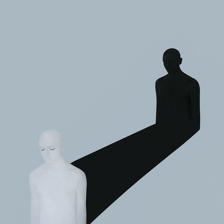 two white mannequins are facing each other in front of a gray background