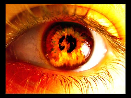 an orange eye with yellow and red iris