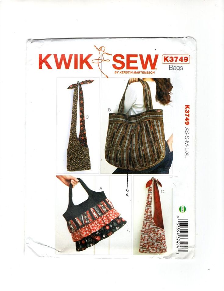 the kwk sew bag pattern is shown in three different styles, including one with a