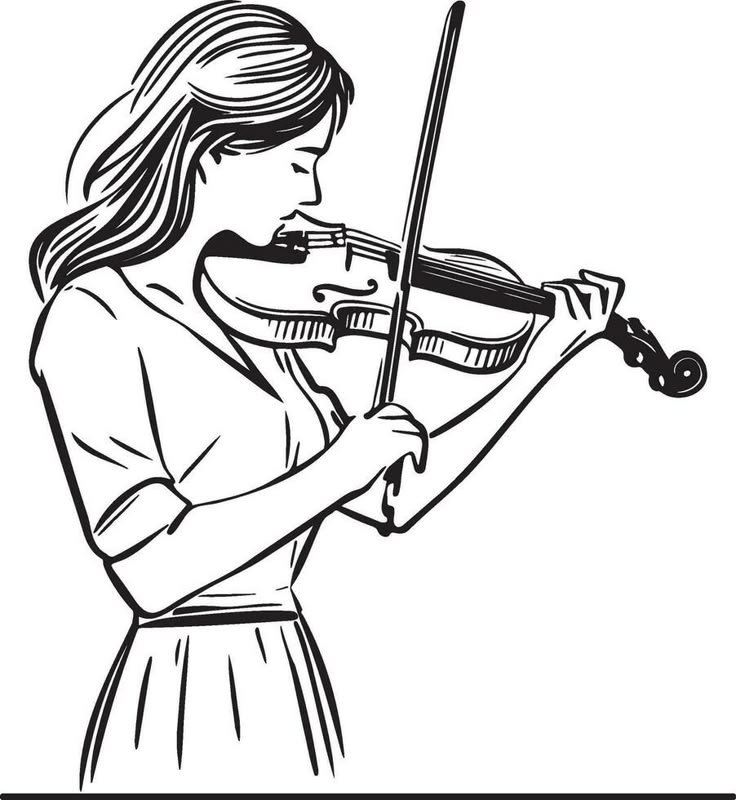 a woman playing the violin in black and white