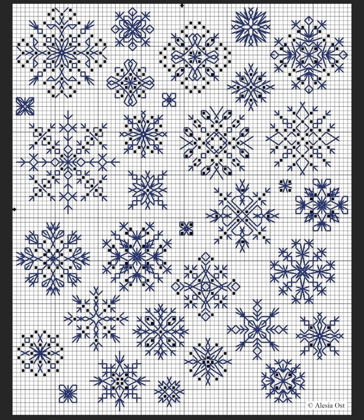 cross stitch snowflakes in blue and white