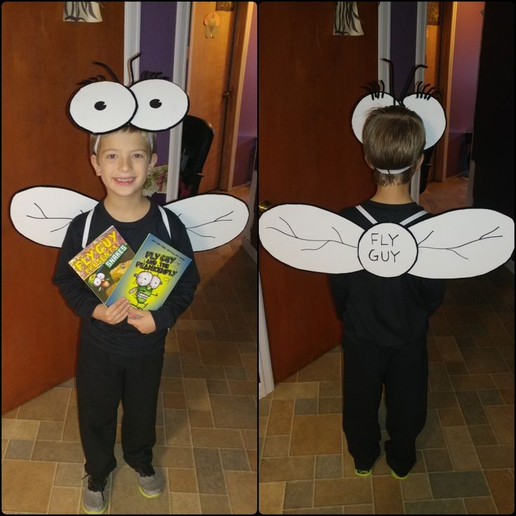 two pictures of a young boy dressed up as a bee and holding a comic book