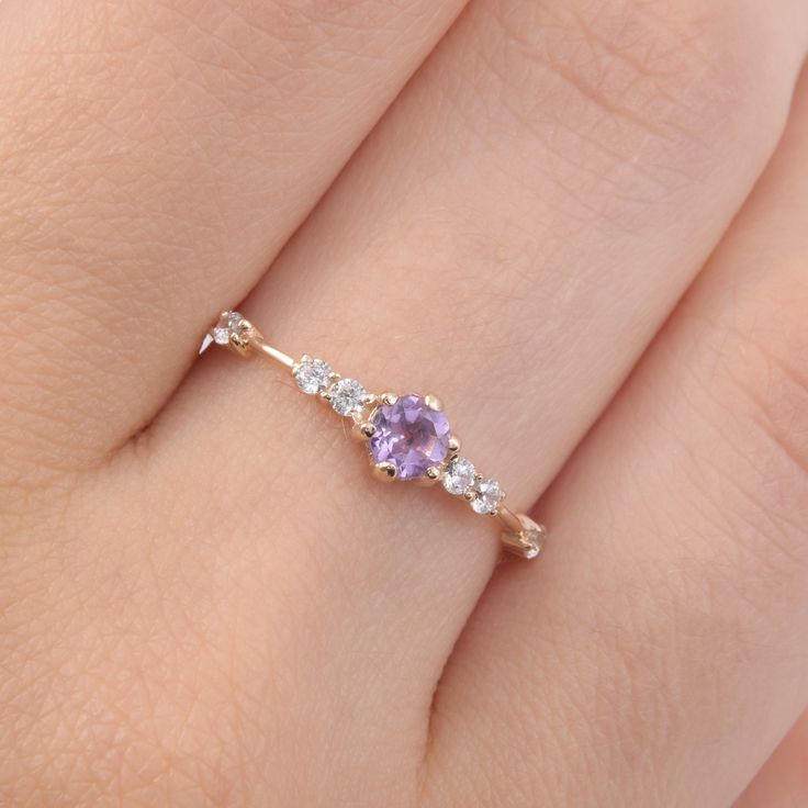 Cute Dainty Promise Rings, Promise Rings Amethyst, Dainty Promise Rings Simple, Amethyst Promise Ring, Promise Rings For Her Gold, Pretty Promise Rings, Unique Promise Rings For Her, Purple Engagement Ring, Amethyst Wedding Ring