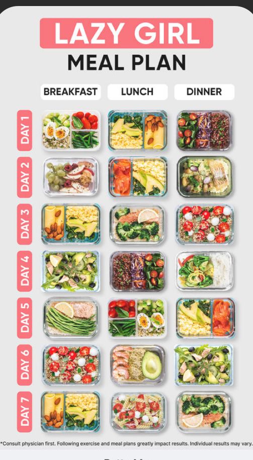 the lazy girl meal plan is full of healthy food, including salads and drinks