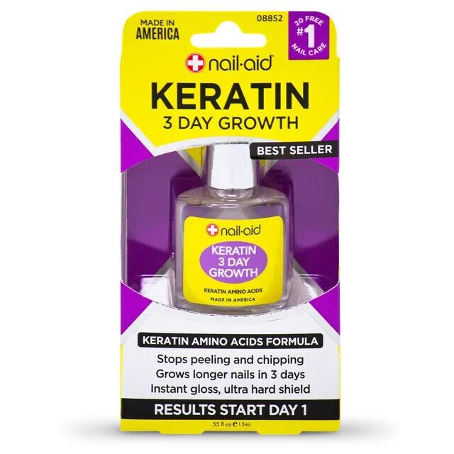 Nail-Aid Keratin 3 Day Growth Nail Treatment &amp; Strengthener Clear 0.55 Fl Oz Nail Aid, Grow Long Nails, America Nails, Weak Nails, Brittle Nails, Nail Growth, Nail Strengthener, Nail Fungus, Dry Nails