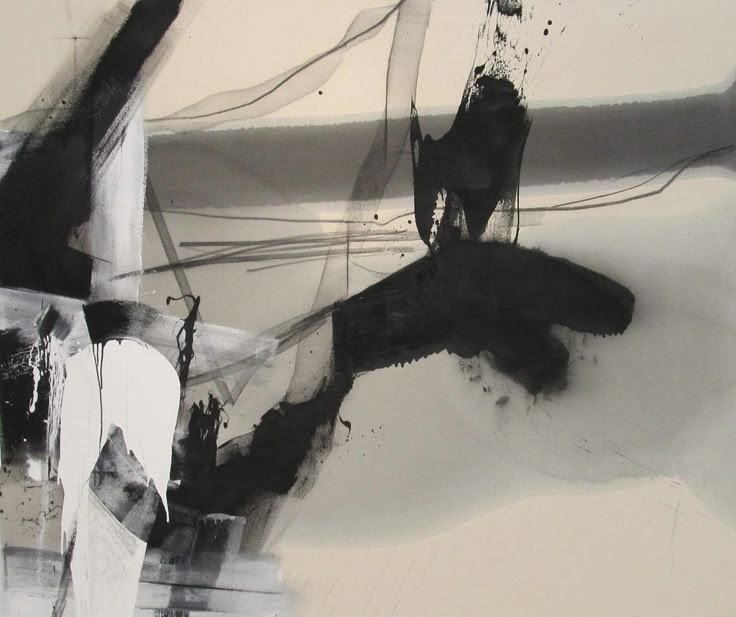 an abstract painting with black and white colors