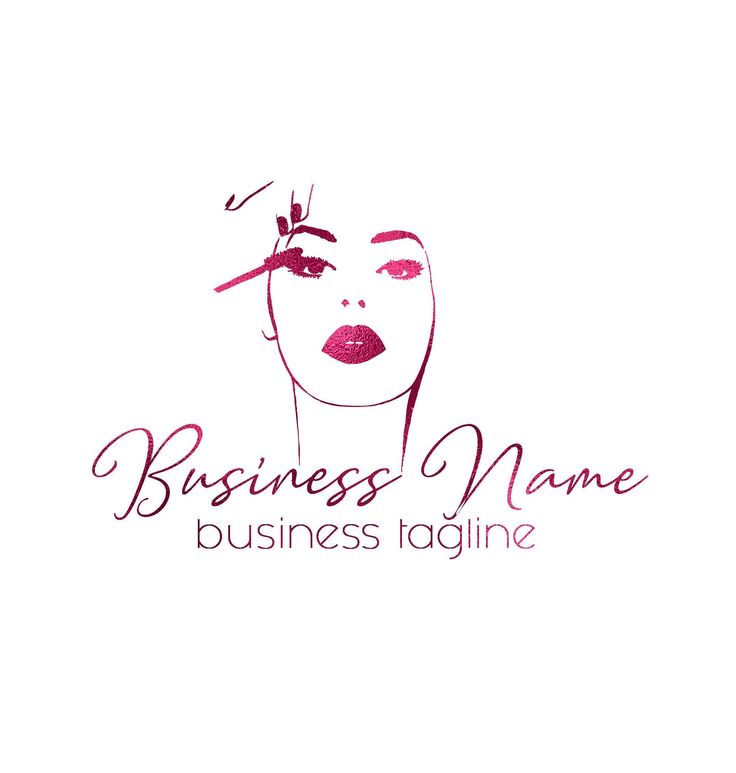 a woman's face with the words business name in pink and red on it