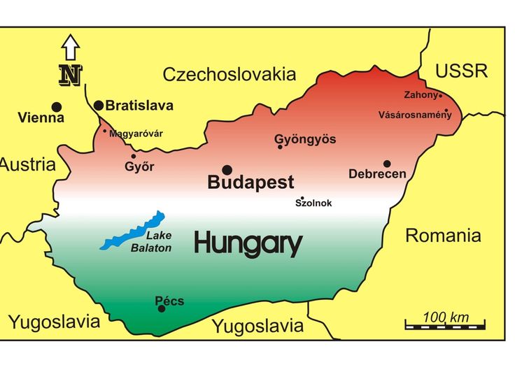 a map showing the location of hungarian cities