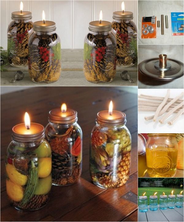 there are many jars with candles in them