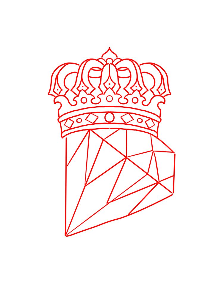 a red line drawing of a crown