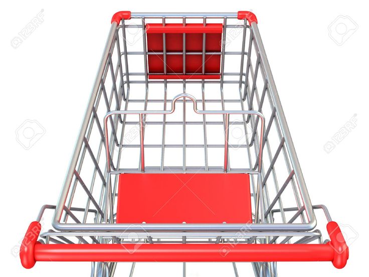 an empty shopping cart with red seat and wheels on white background stock photo - 7879