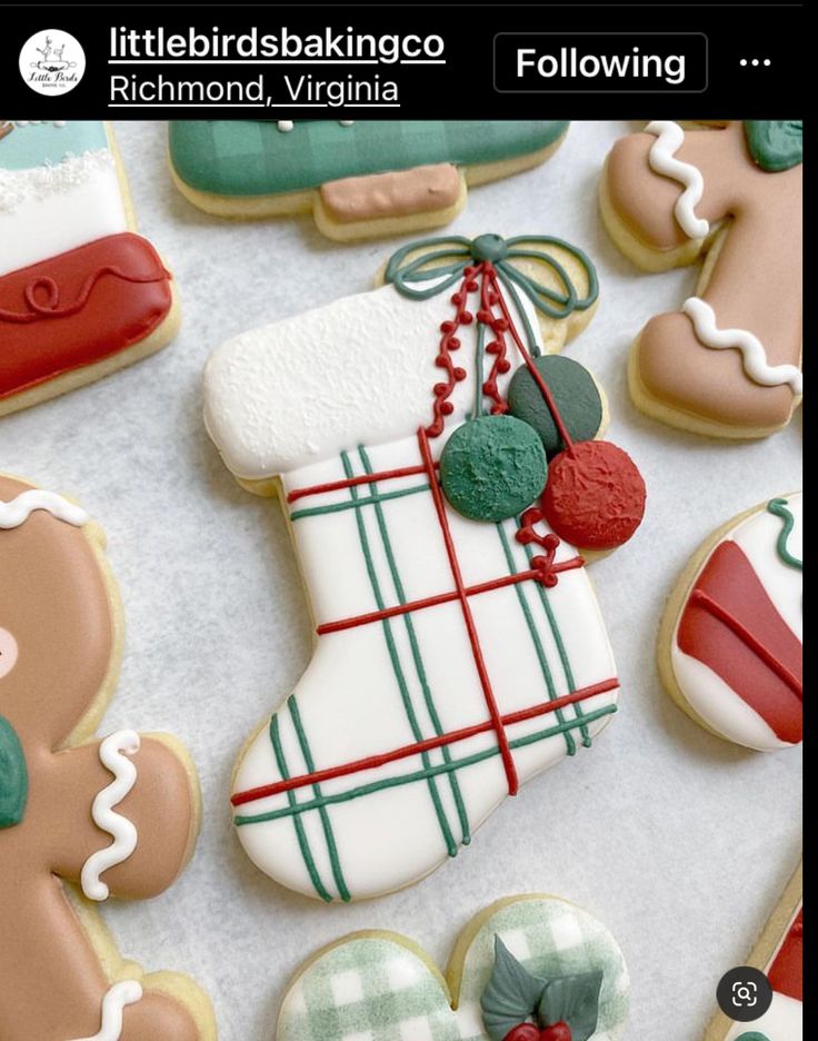 cookies decorated like christmas stockings and boots are displayed on the instagram page for this post