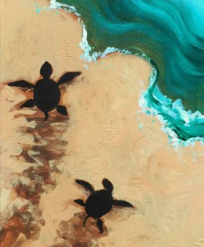 two turtles are swimming in the ocean