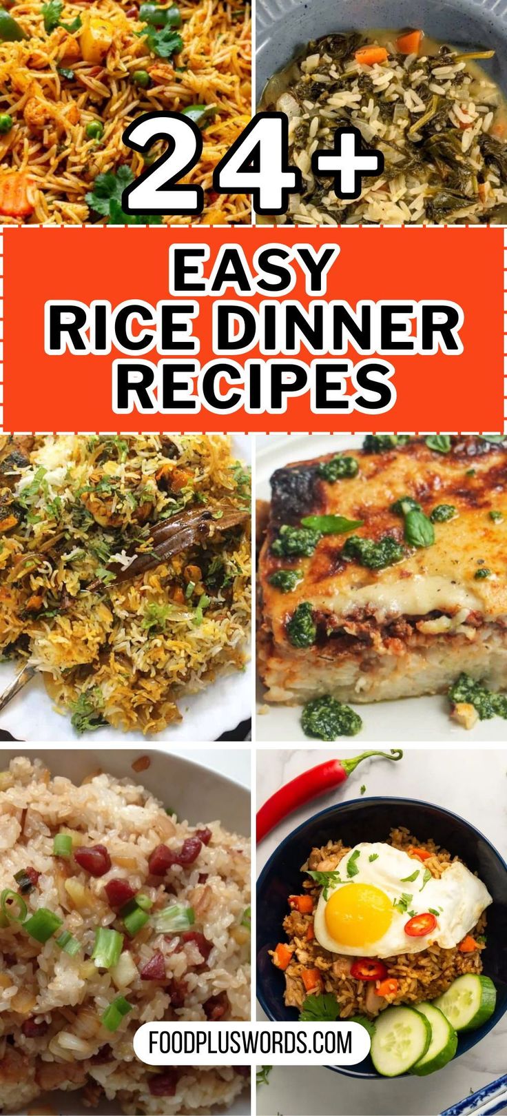 four pictures with different types of rice in them and the words, 24 + easy dinner recipes