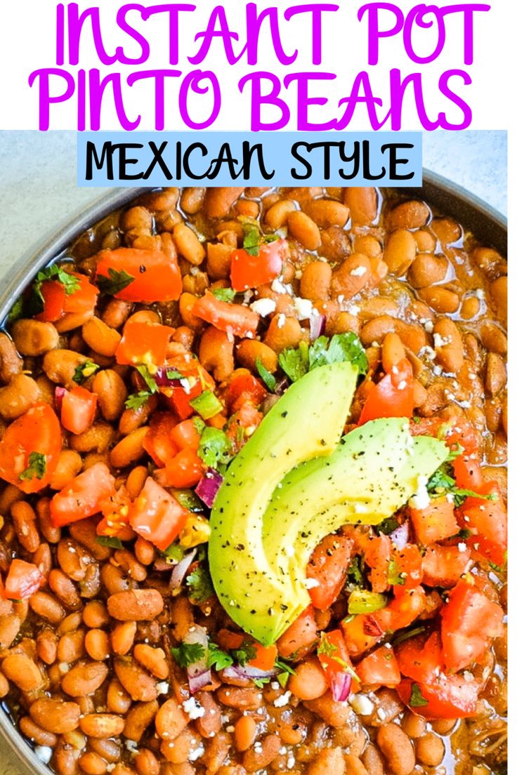 mexican style instant pot pinto beans with avocado on top