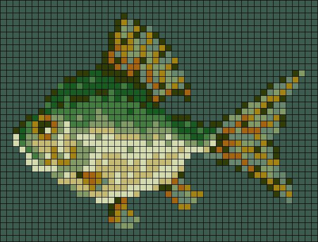 a pixellated image of a green fish