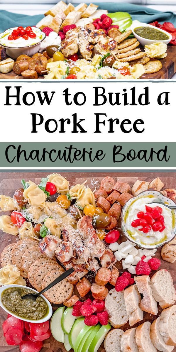 how to build a pork and cheese charcute board with the text overlay that reads, how to build a pork and cheese charcute board