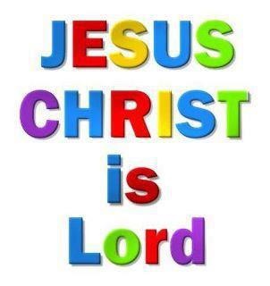 the words jesus christ is lord in multicolored letters