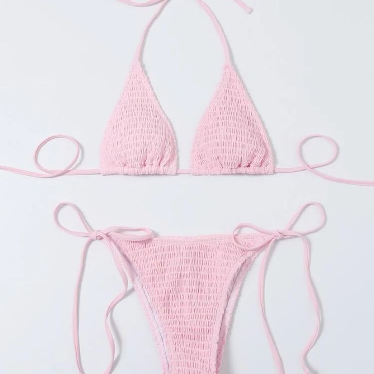 Size Med Brand New Has Pads Light Pink Cute Bikinis Pink, Cute Pastel Bikinis, Beach Day Outfit Summer Bikinis, Light Pink Swimsuit Bikinis, Cute Summer Bathing Suits, Pink Swimsuit Aesthetic, Beach Day Outfit Summer, Pink Swimsuit Bikinis, 2 Piece Bathing Suits