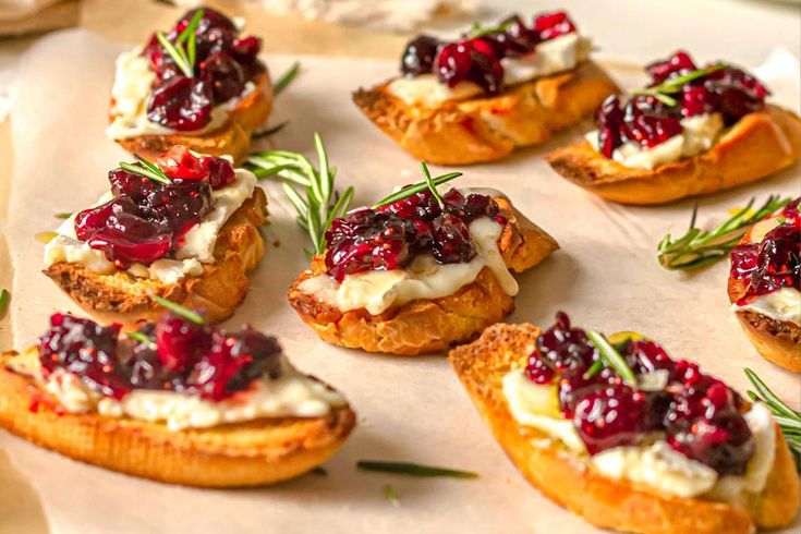 cranberry sauce and cream cheese appetizers on bread