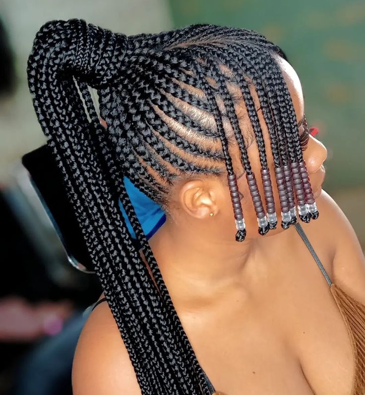 Cornrow Hairstyles With Bangs, Pass Mesh Hair Styles, Cornrows With Bangs Black Women, Cornrow Bangs, Stitch Braids With Bangs, Ponytail Cornrows Black Women, Braided Bangs Hairstyles For Black Women, Hair Styles Braids Ponytail, Cornrows With Beads For Women