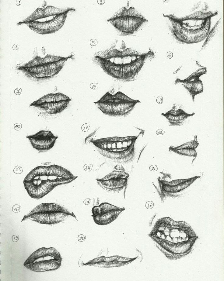 a drawing of various lips and mouths