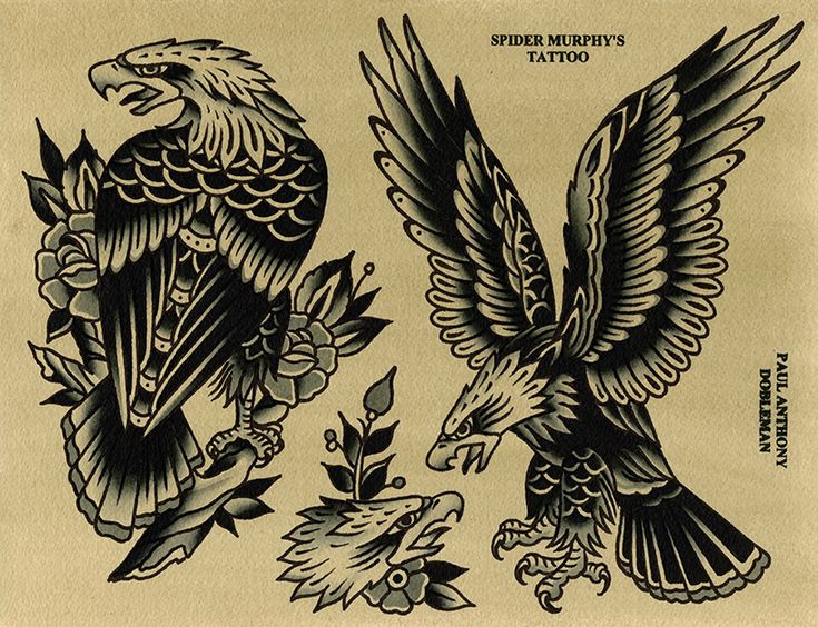 an old school tattoo design with two eagle tattoos