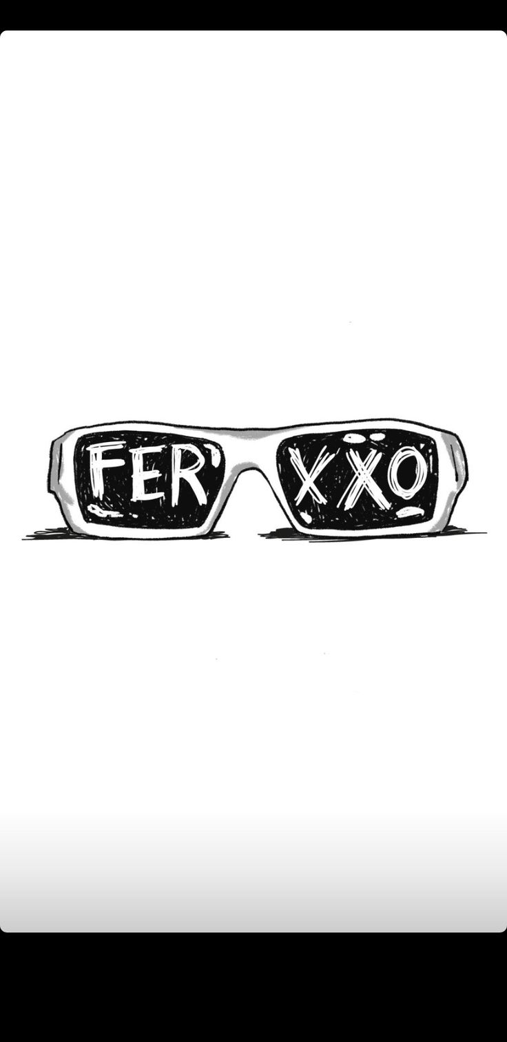 a pair of glasses with the word fer xo written on them are shown in black and white