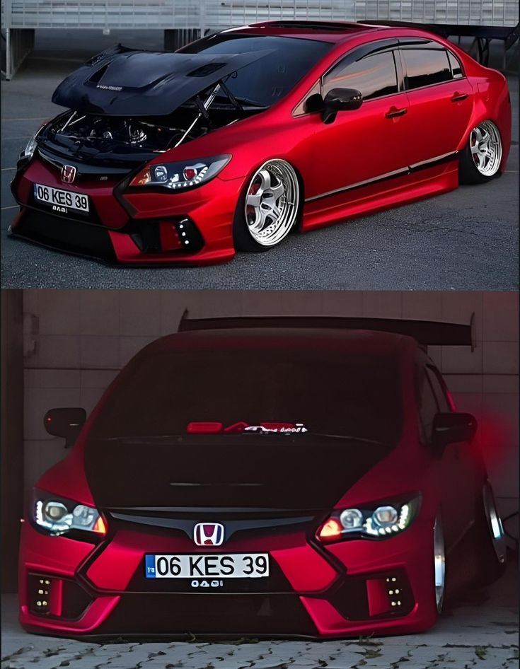 two pictures of the same car in different colors and sizes, one is red and the other is black