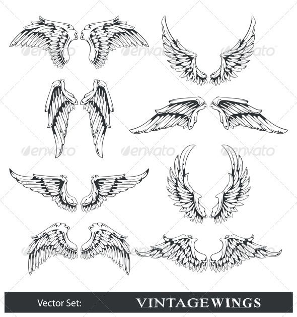 a set of vintage wings in black and white