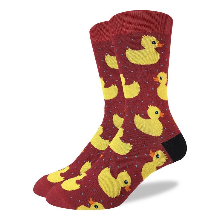 description These socks are so cute, they are sure to quack you up! Available in red and featuring bright yellow rubber ducks, these socks are sure to brighten up any outfit. /description material MADE FROM 85% Cotton, 10% Polyester, 5% Spandex /material care CARE INSTRUCTIONS Machine wash, cold (30 ℃ / 86 ℉). Do not bleach or iron. To reduce damage and if you're feeling very fancy, line dry. They will last longer if you keep them out of the tumble dryer. Eat well. Exercise. Have an amazing day. Mens Novelty Socks, Unique Socks, Rubber Ducks, Sock Drawer, Winter Socks, Crazy Socks, Novelty Socks, Kids Branding, Cool Socks