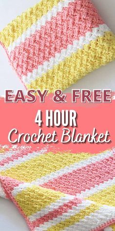 crochet blanket with text overlay that says easy and free 4 hour crochet blanket