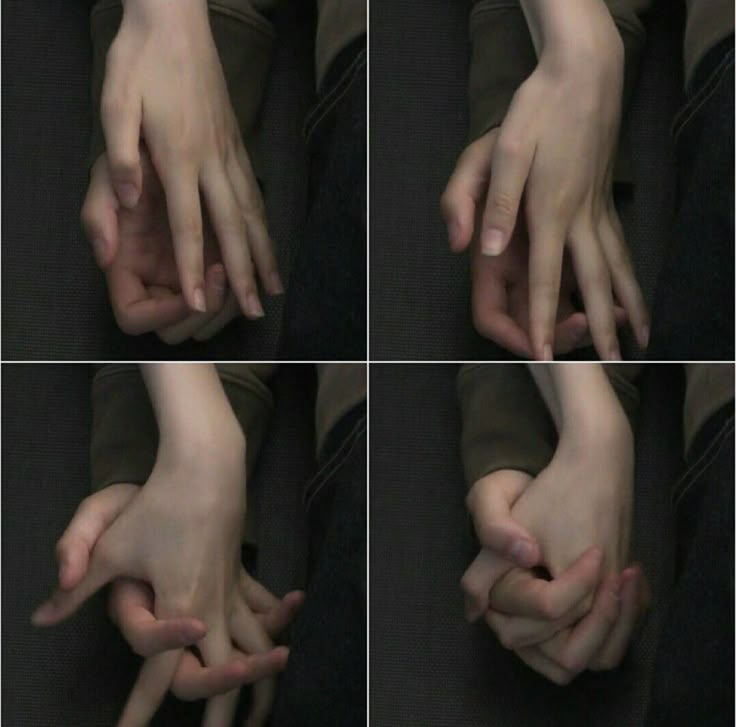 four pictures of hands touching each other with different angles and positions to show how they are doing