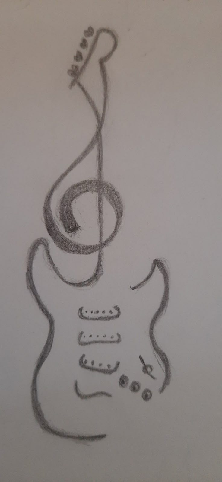 a drawing of an electric guitar with a treble on it's back end