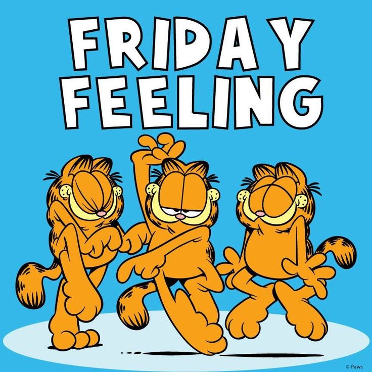 three cartoon characters are dancing together in front of the words friday feeling on a blue background