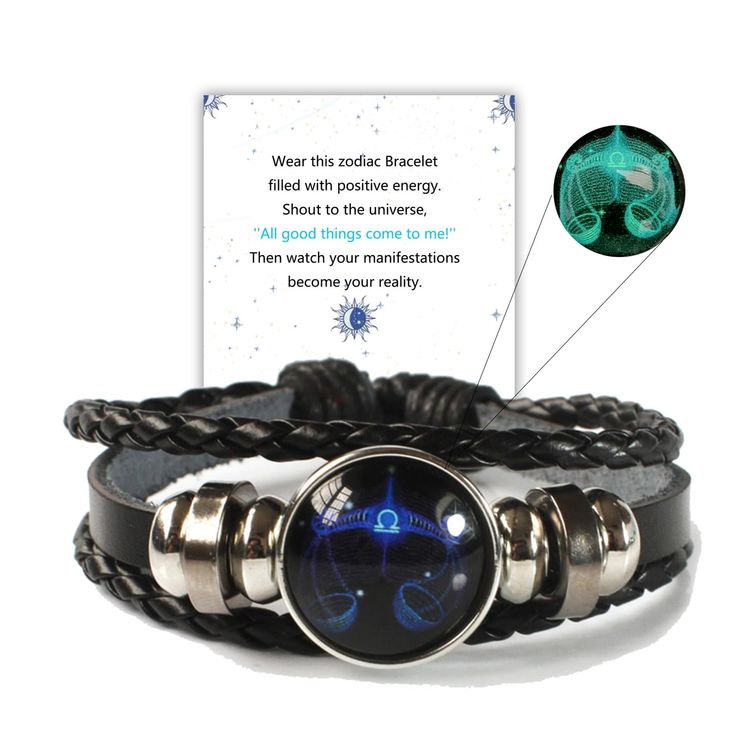 an image of a bracelet with a blue light on it and a card for the message