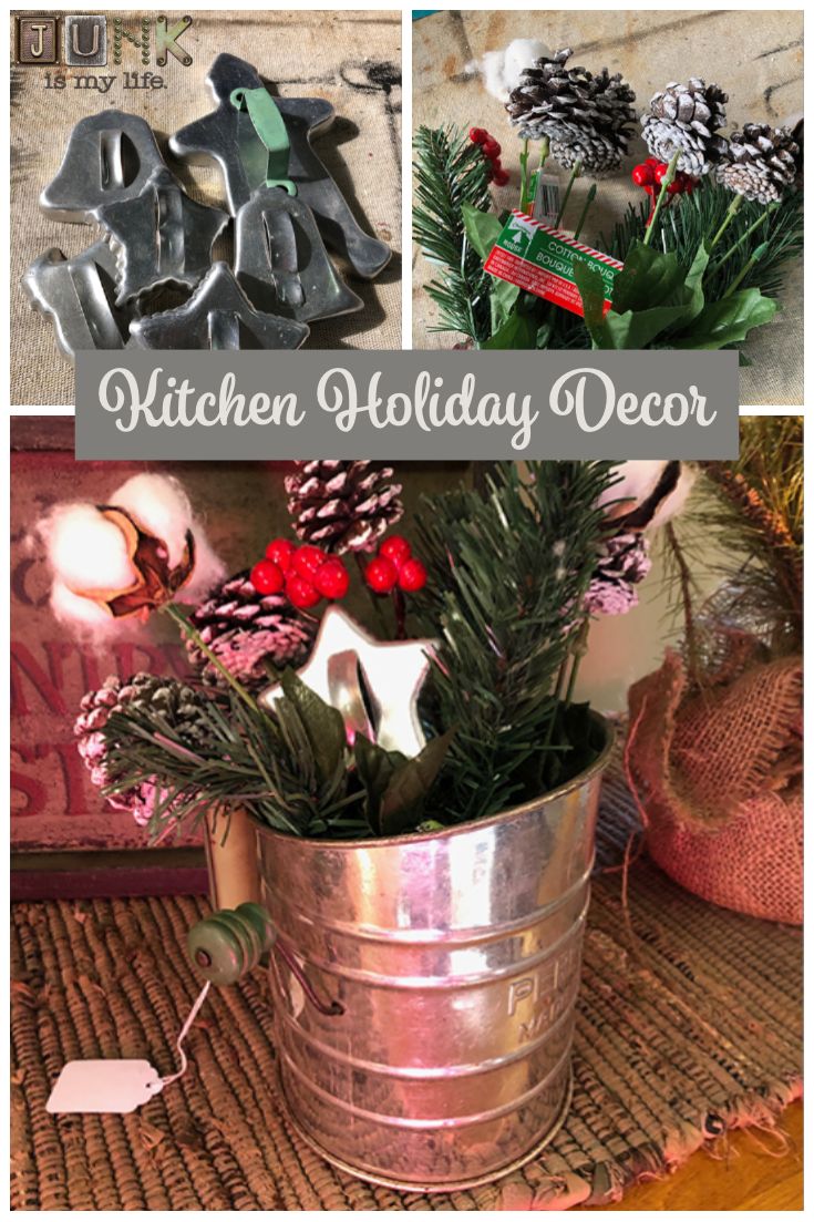 the kitchen holiday decor collage is shown