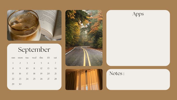 an image of a calendar with pictures of things to see on it, including books and drinks