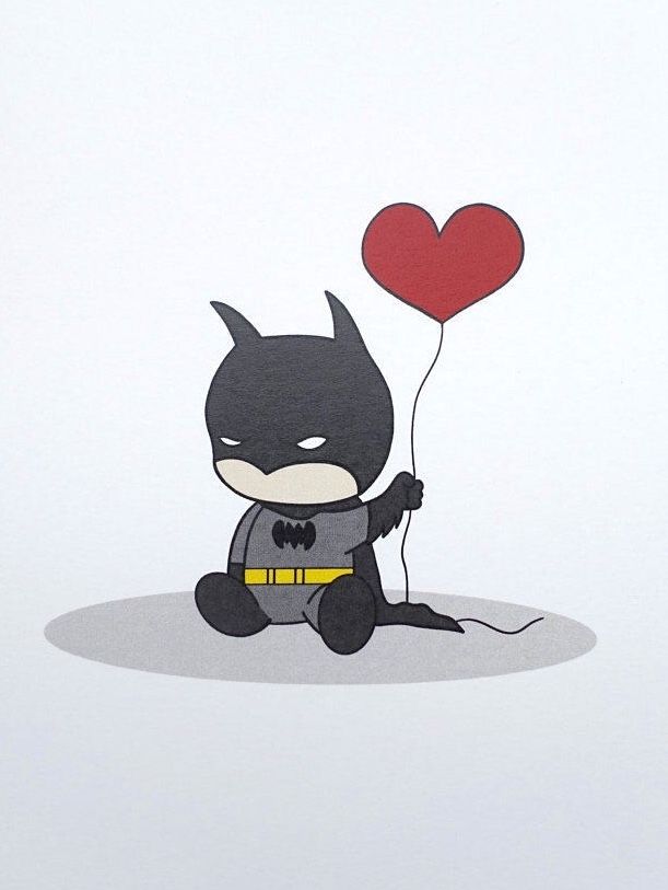 a drawing of a batman holding a heart balloon