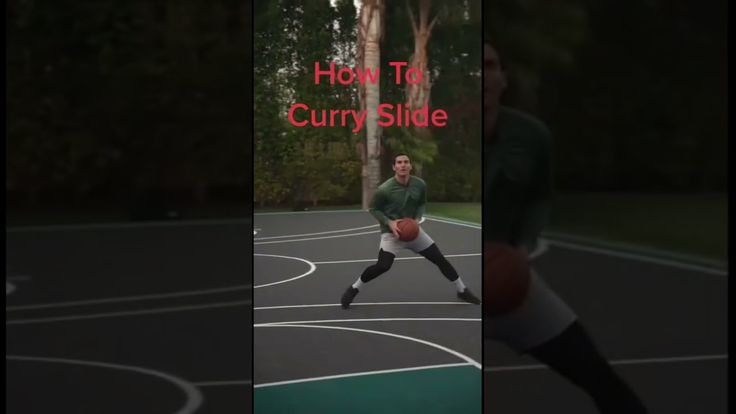 a man holding a basketball while standing on a basketball court with the words how to curry slide