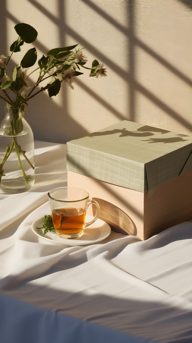 A cup of tea and a book resting on a bed bathed in warm sunlight. Quiet Morning, Chinese Tea Set, Japanese Tea Set, Organic Tea, Ceramic Tea Cup, A Cup Of Tea, Chinese Tea, Tea Lovers, Tea Gifts