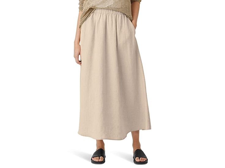 Eileen Fisher Gathered Skirt - Women's Skirt : Undyed Natural : Amplify your casual look with elegance wearing the EILEEN FISHER Gathered Skirt. Elasticized waistband. Side pocket for added convenience. Hits above the ankle. Pullover style. 100% linen. Machine wash, tumble dry. Made in The USA. Measurements: Skirt Length: 35 in Waist Measurement: 30 in Product measurements were taken using size 2XS. Please note that measurements may vary by size. Long Skirt With Pockets For Daywear, Casual Long Skirt For Daywear, Casual Long Skirt With Side Pockets, Casual Linen Skirt, Casual Linen Maxi Skirt, Casual Relaxed Skirt For Daywear, Relaxed Linen Skirt For Beach, Versatile Long Skirt With Relaxed Fit, Casual Summer Skirt With Loosely Fitted Hips