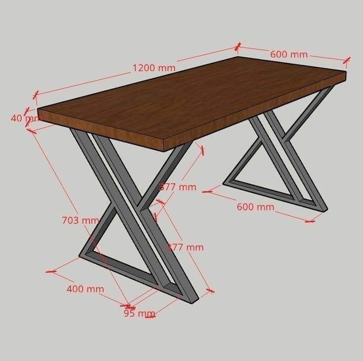 a wooden table with measurements for the top and bottom section, including an x - leg base