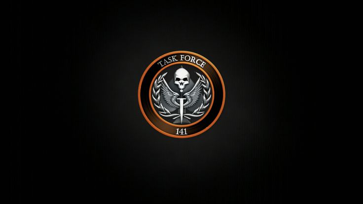 a black background with an orange and white emblem on it's side, featuring a skeleton in the center