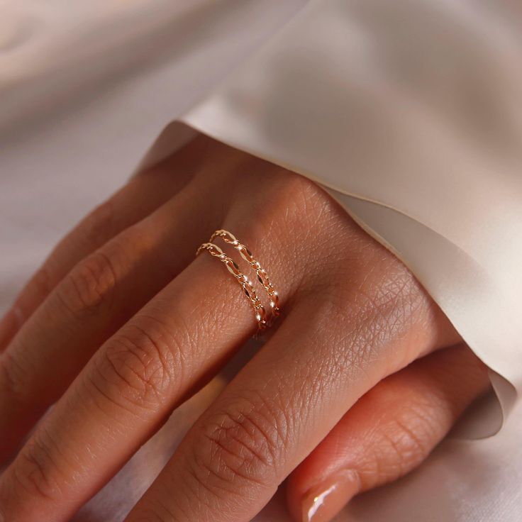 Radiate elegance with our Gold Permanent Ring - a captivating 16K gold plated piece featuring a double chain design in radiant rose gold. This exquisite ring isn't just a gift; it's a symbol of enduring style and sophistication, making it the perfect choice for her. Elevate her jewelry collection with this timeless treasure, sure to be cherished for years to come #YOU MAY LIKE THIS Bold chain ring https://www.etsy.com/listing/1538825432/bold-chain-ring-permanent-gold-chain 14K Gold Filled Perman Elegant 14k Gold-filled Rose Gold Stackable Rings, Elegant Rose Gold Stackable Rings In 14k Gold Filled, Elegant Rose Gold Stackable Rings 14k Gold Filled, Elegant Rose Gold Double Band Rings, Elegant Rose Gold Stackable Rings, Trendy Rose Gold Plated Rings, Trendy Rose Gold-plated Rings, Delicate 14k Rose Gold Filled Midi Rings, Delicate 14k Gold Filled Midi Rings In Rose Gold