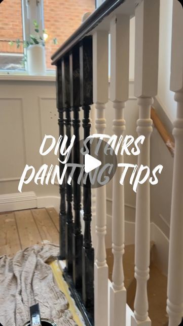 stairs painted black and white with the words diy stairs painting tips on it's side